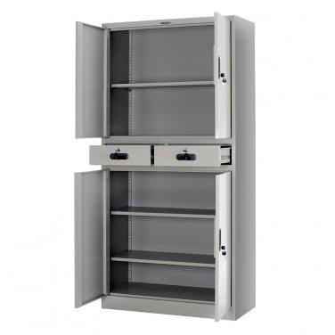 Multi-tier metal swing door cupboard with two drawers 900*1850mm