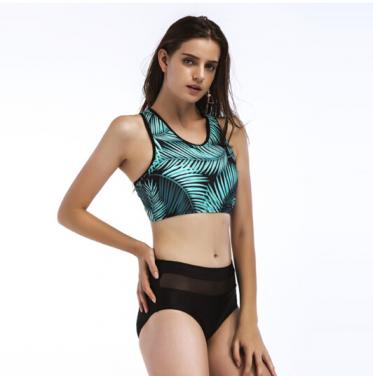 Ladies two pieces printed top with solid bottom two-pieces swimsuit OEM service