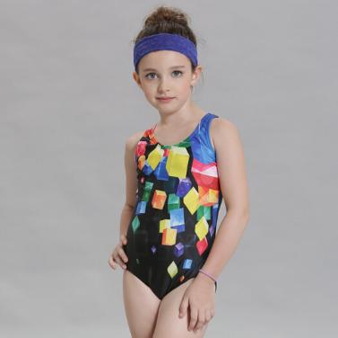 Kids swimwear girls one piece swimsuit with front printing OEM service