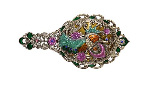 Antique Peacock jeweled decorative folding girls hand makeup mirror