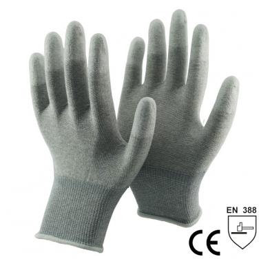 Nylon-Carbon knitted Liner Coated White PU On Finger Tips ESD Glove- PU20.07F