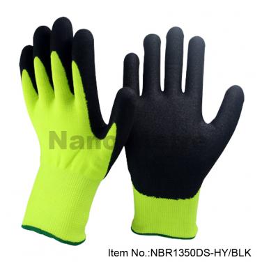 13G Nylon & 7G Nappy Acrylic Liner Coated Nitrile Winter Work Glove- NBR1350DS-HY/BLK