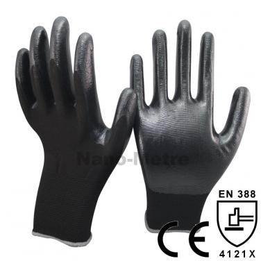 Black Smooth Nitrile Dipped Nylon Palm Work Glove -NY1350-BLK