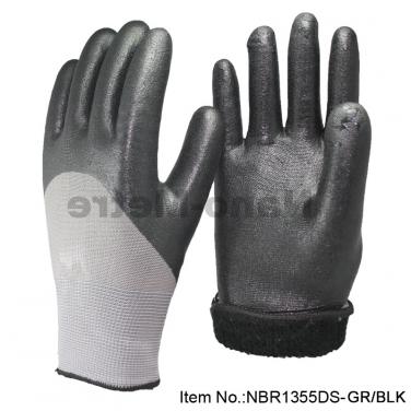 Sandy Nitrile Coated Winter Glove Use For Working In Cold Weather - NBR1355DS-GR/BLK