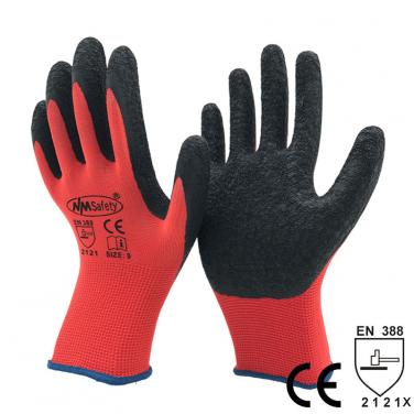 13 Gauge Red Polyester Latex Economic Work Gloves -NM1350P-R/BLK