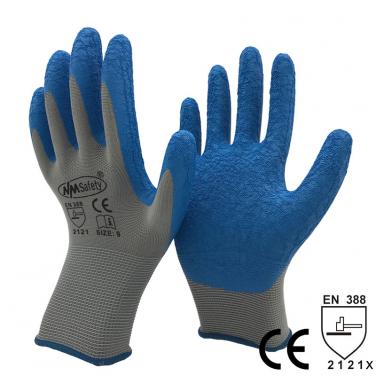Grey Polyester Dipping Crinkle Latex Construction Safety Gloves - NM1350P-GR/B