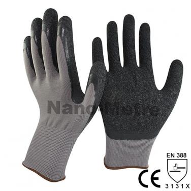 Black Latex Grip Dipped Palm Nylon Labor Work Glove- NM1350-GR/BLK