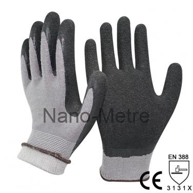 13G Nylon and Acrylic Liner Coated Black Latex Rubber Glove- NM1350L-GR/BLK