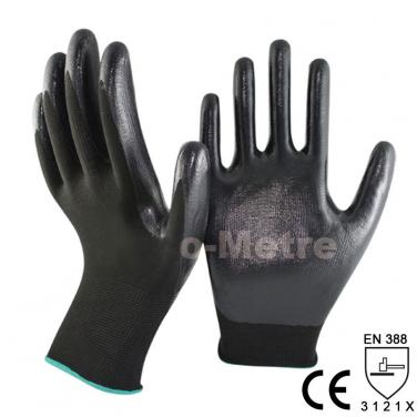 Smooth Nitrile Dipping Black Polyester Work Glove- NY1350P-BLK