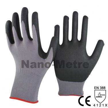 High-Technology Foam Nitrile Coating Nylon Spandex Palm Glove-NY1350FRB-GR/BLK