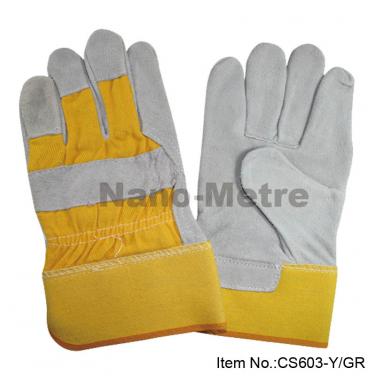 Yellow cow split leather protective gloves- CS603