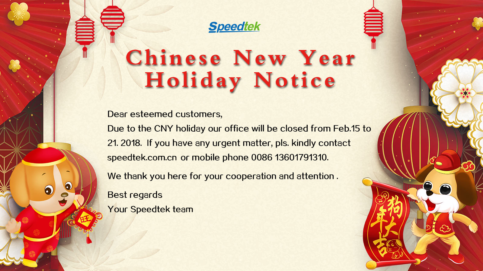 Chinese New Year Holiday Notice on sales - Quality Chinese New Year